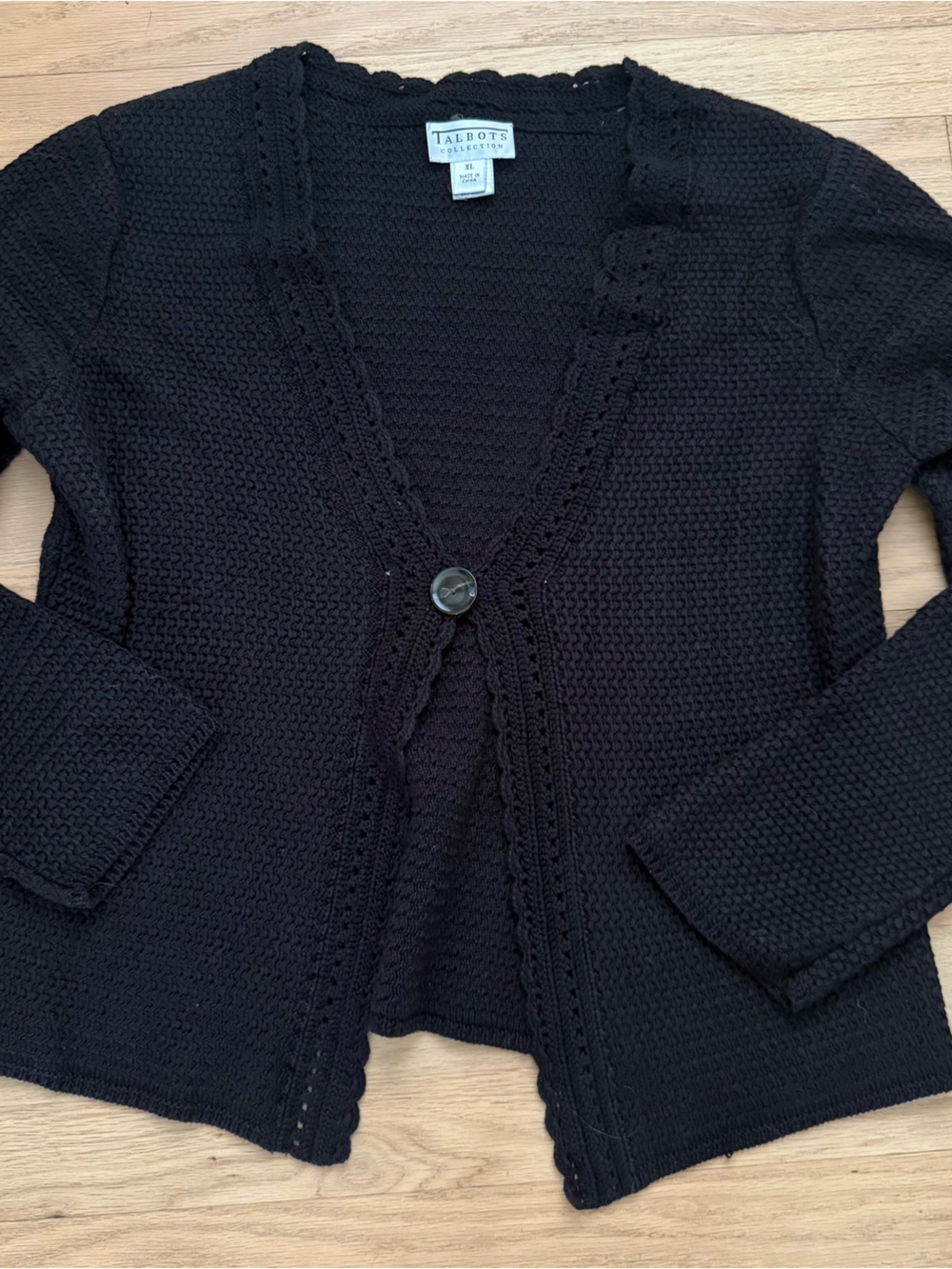Talbots Collection XL Black Silk & Cotton Knit Single Button Cardigan Sweater